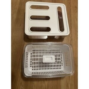 Set of 2 Kitchen Storage Containers Fresh Keeper Fridge Organizer Basket Bin Lid